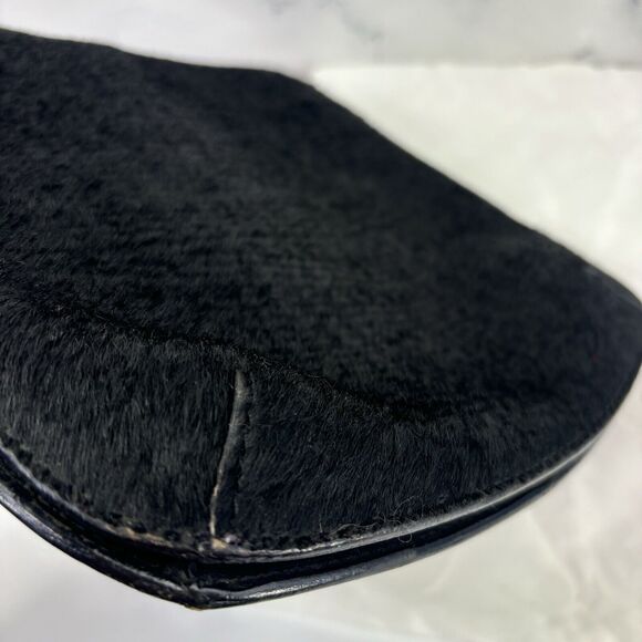 Vintage y2k 90s Fossil Black Leather handbag Purse southwest grunge pony hair - Picture 10 of 16